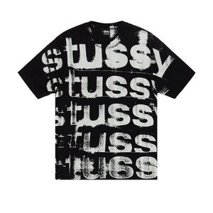 Stüssy Spray Logo Tee Black White All Over Print Size L NWT